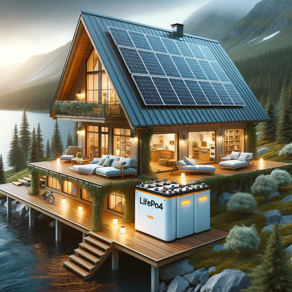 A picturesque off-grid home utilizing both solar panels and LiFePO4 batteries