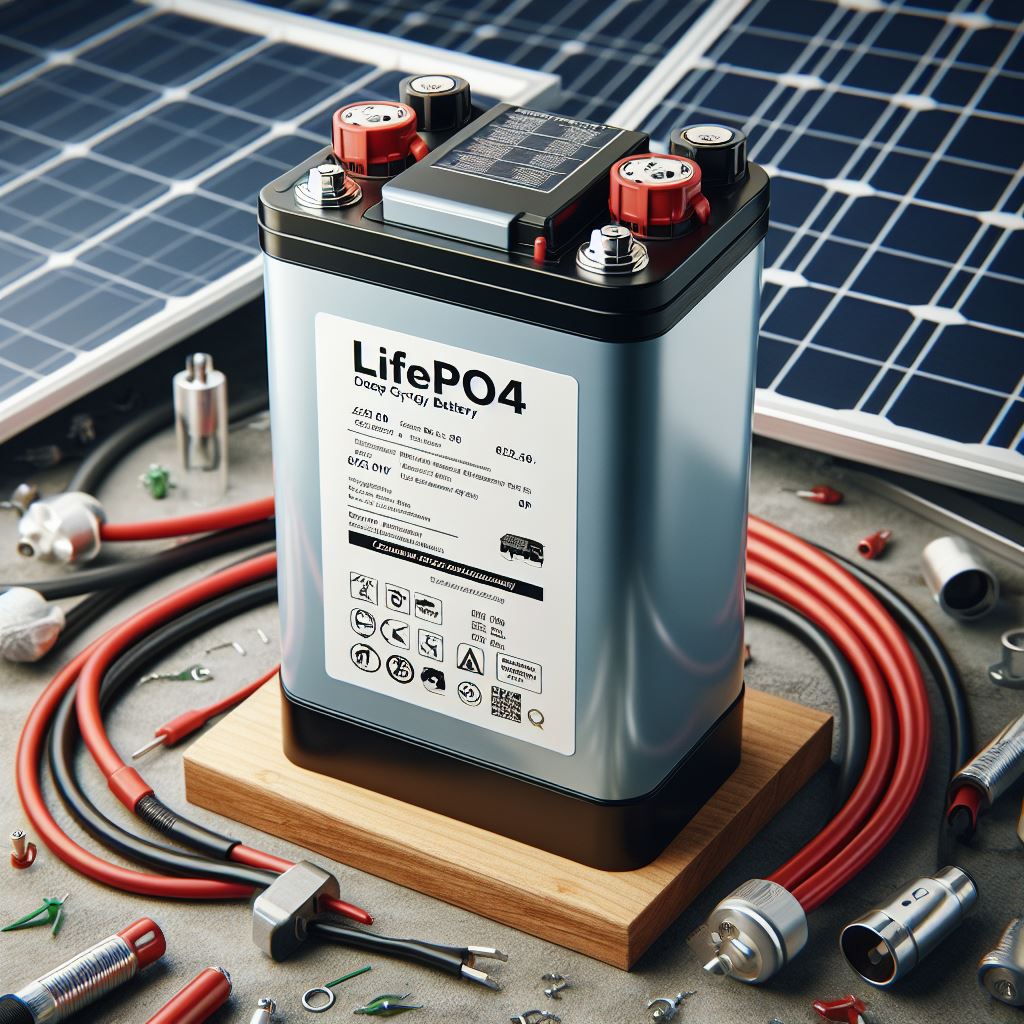 Lifepo4 battery on wood block to highlight it's various applications including solar