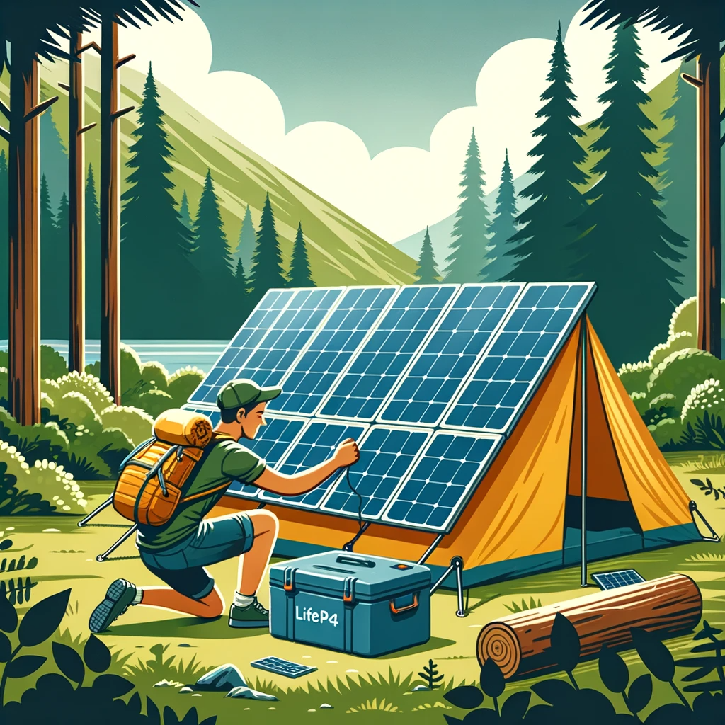 A camper setting up solar panels on top of their tent